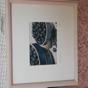 Framed Art Print BLUEBERRIES Artist Signed Numbered Whitewashed Wood Frame